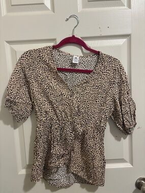 Beige Polka Dot Wrap Blouse